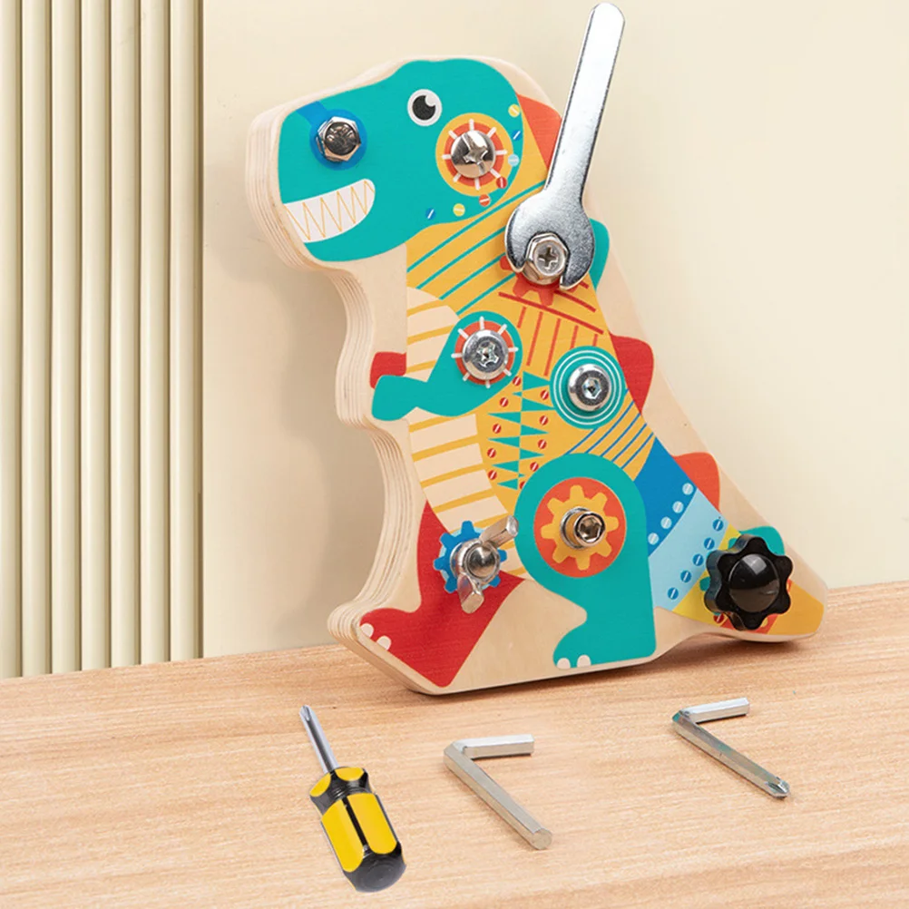 1 set di tavole per cacciaviti per dinosauri per bambini, cartoni animati, tavole in legno, apprendimento educativo delle abilità motorie fini