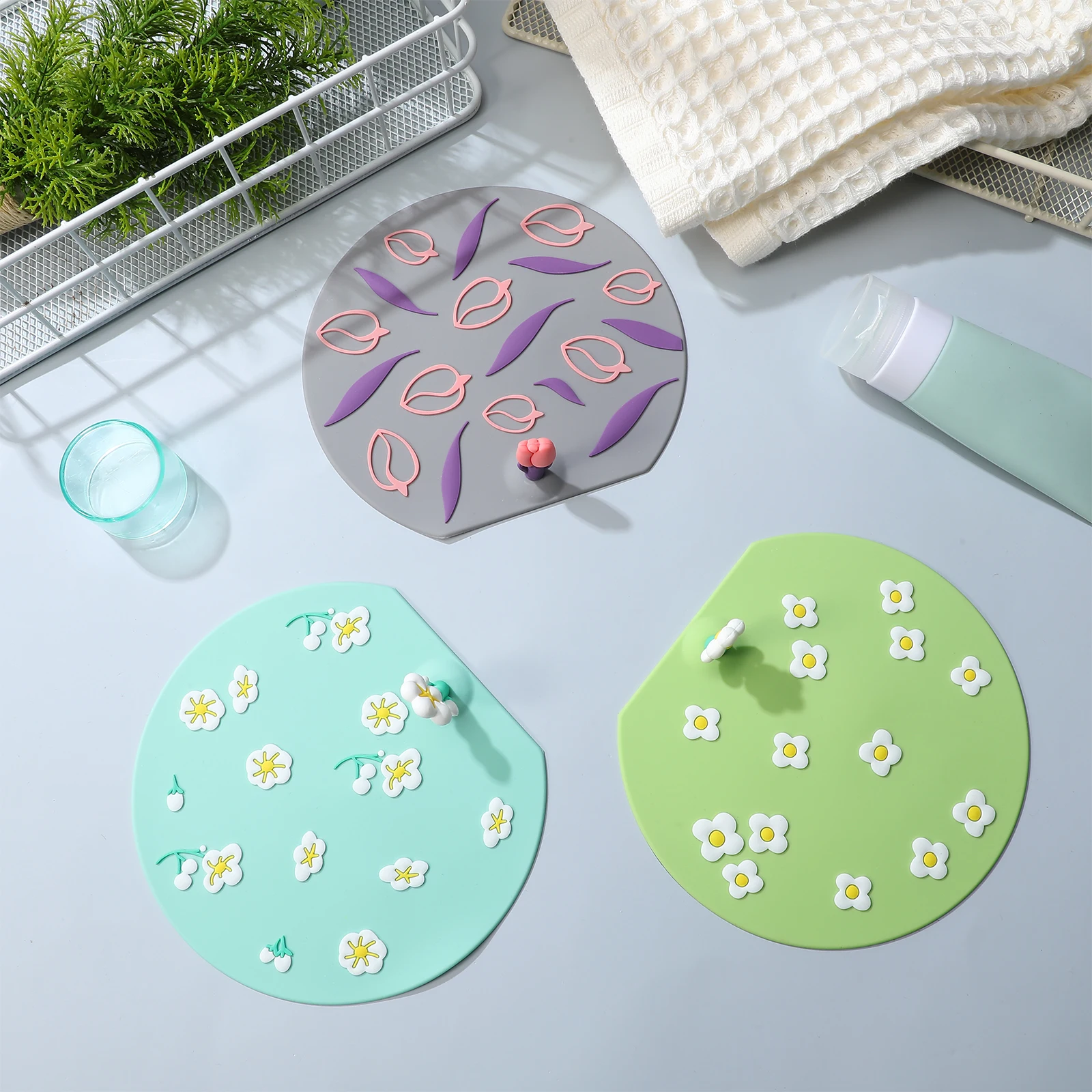 

3pcs Silicone Drain Plug Covers Flat Suction Stopper For Bathtub Shower Sink Kitchen Floor Drain Sewer Stoppers Bathroom Tub