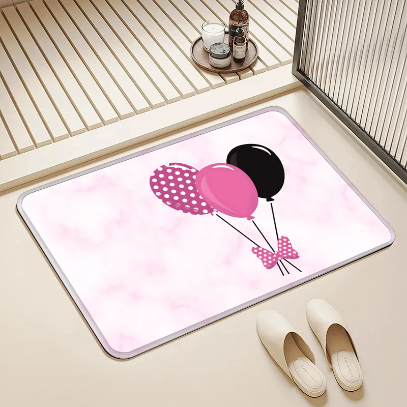 

Pink Black Balloon Door Mat Non-Slip Absorbent Floor Rug for Home Party Bathroom Kitchen Decor