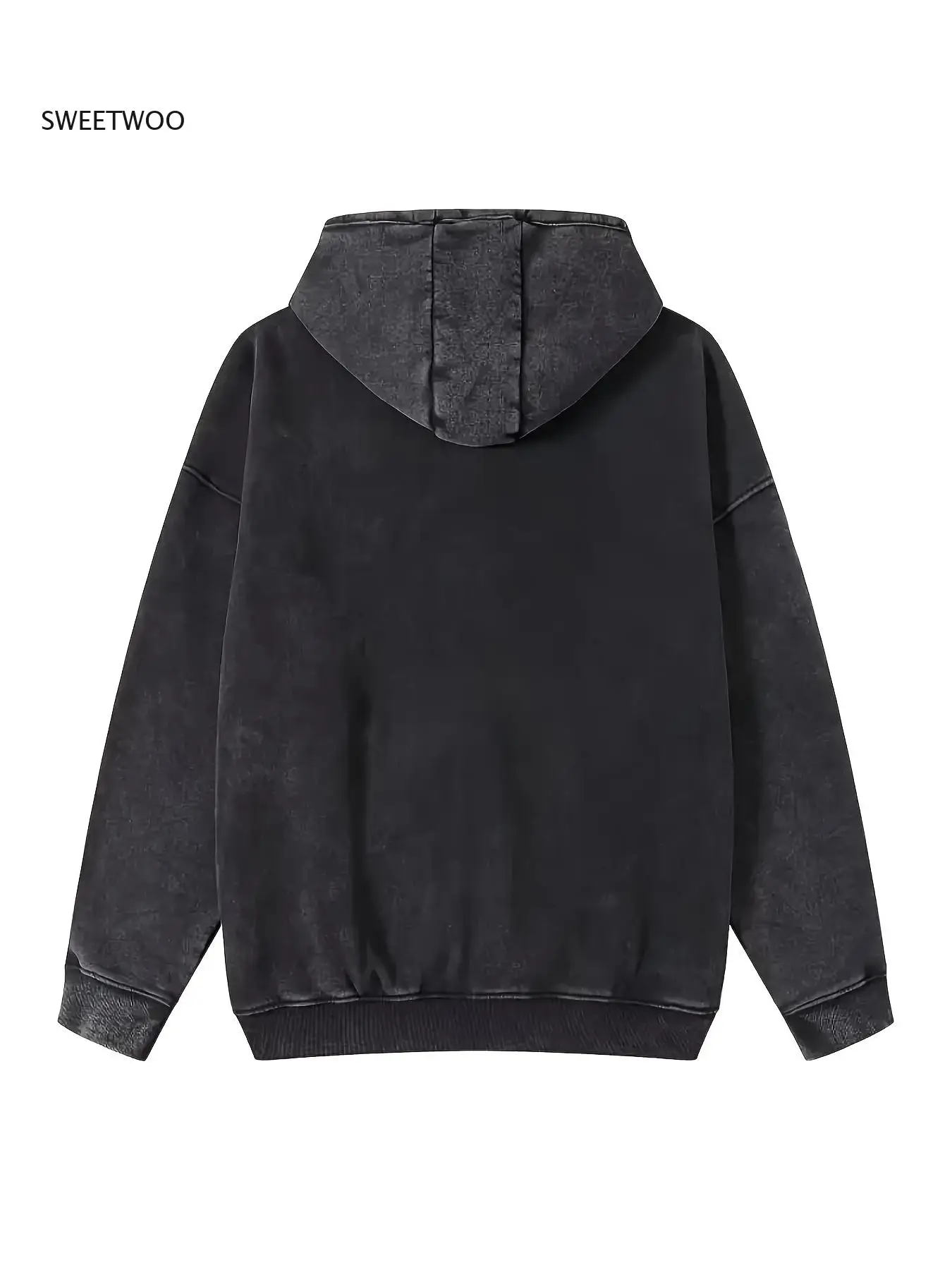 เสื้อฮู้ดวินเทจผู้ชายแบบฟอกสีพร้อมลายกราฟิก Bowman 53 - สีดำแบบดิสเทรส สไตล์ลำลอง ทรงปกติ แขนยาว