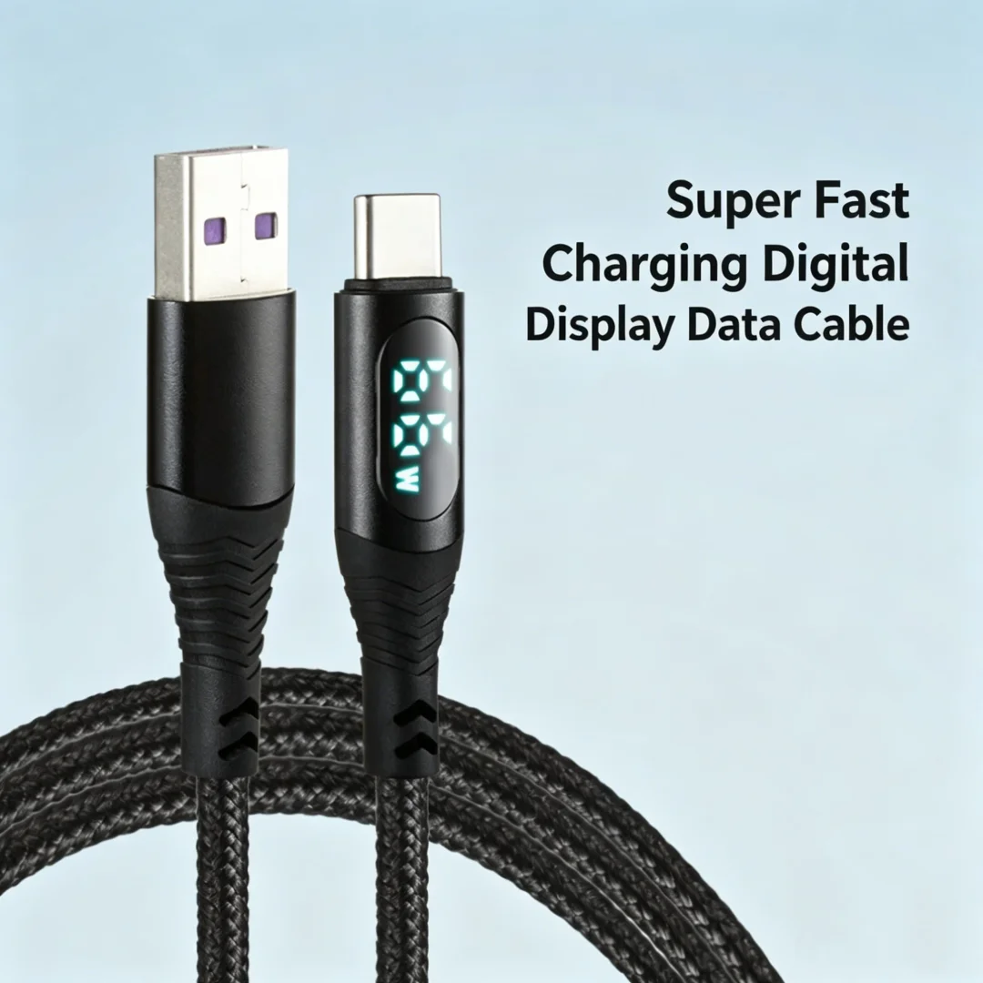 Digital Display USB-C to USB-C 100W Fast Charging Cable 6A Full Protocol PD Charger Cord 1.2M 2M Black For Type-C Phones