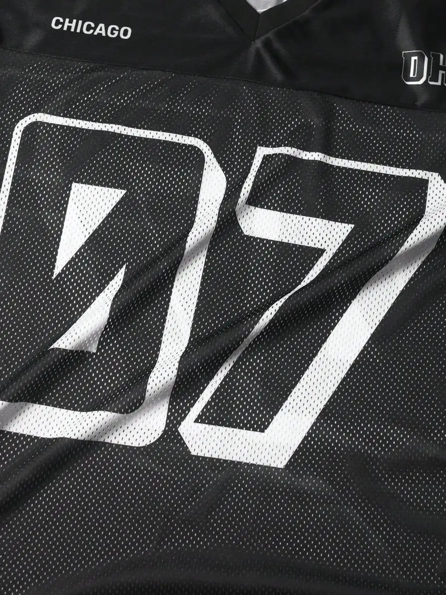 Manfinity EMRG Men's Hip Hop #07 Printed Short Sleeve T-Shirt Black Jersey Number Jersey Baggy Jersey