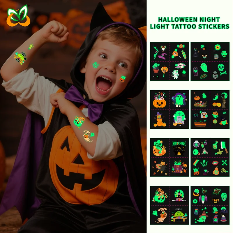

35pcs New Funny Waterproof Durable Children's New Halloween Luminous Tattoo Sticker Cartoon Luminous Tattoo Sticker