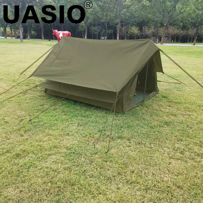 Outdoor Waterproof Hiking Traveling Camping Tent Cabin Ridge Tent Rain Proof Cabin Type A-shaped Oxford Cloth Vintage Green