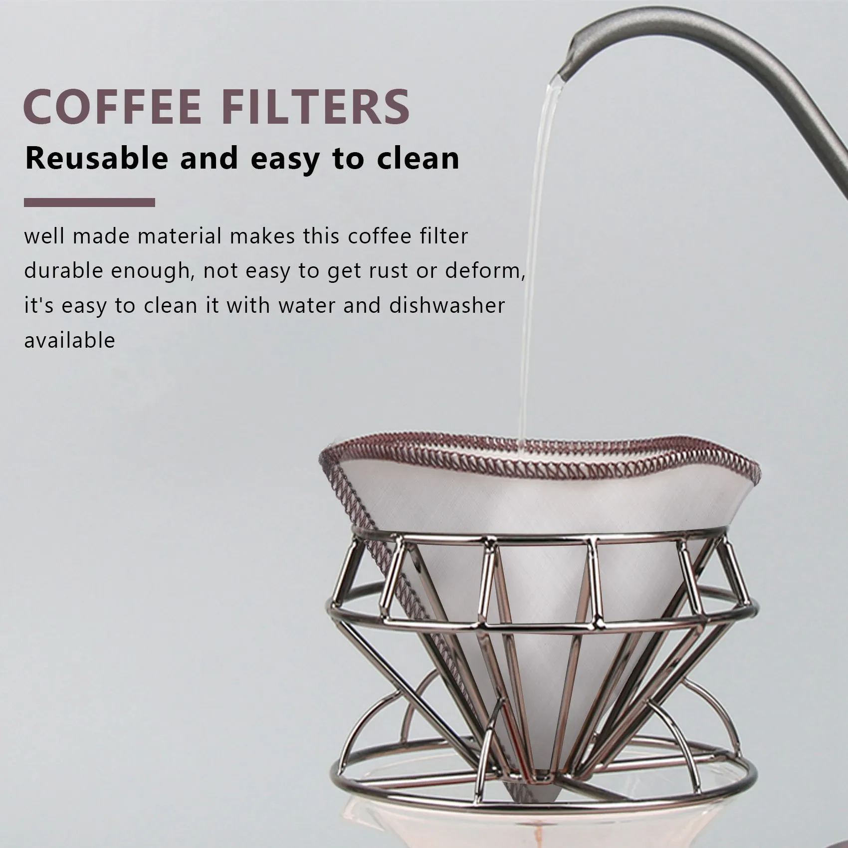 Reusable Pour over Coffee Filter Mesh Paperless Coffee Filter Stainless Steel Cone Filter 3 To 4 Cup Coffee Drip Filter