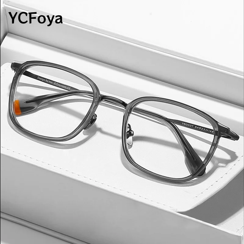 

YCFoya Brand Ultra-Light Japan Luxury Pure Titanium Acetate Business Eyeglasses Frame Men Women Classic Big size Glasses V6003T