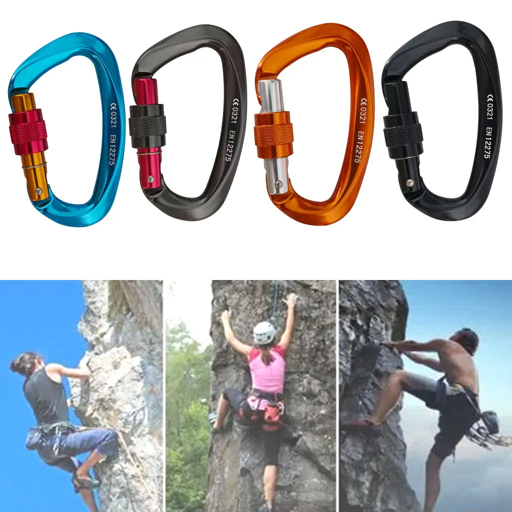 25KN Professional Climbing Carabiner D Shape Aviation Aluminum Safety Lock Outdoor Climbing Ascend Mountaineering Equipment