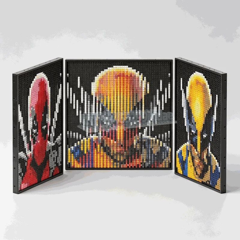 NEW 4421 PCS Tri Panel Abstract Pixel Art Mosaic Painting Model Custom Building Blocks DIY Assembly Wall Decor Collection Gifts