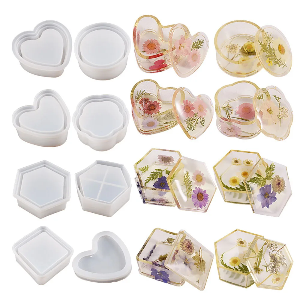 

Round Storage Box Resin Epoxy Molds Heart Shape Candy Jewelry Box Resin Molds Silicone For DIY Jewelry Making Epoxy Moulds