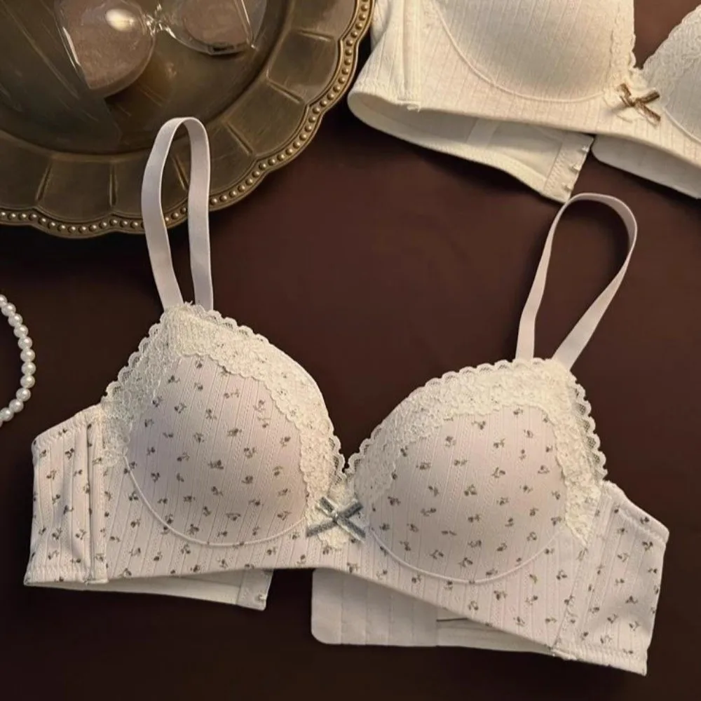 

Close-fitting Floral Wireless V Bra Anti-sagging Shockproof Push Up Underwear Traceless Lingerie Seamless Lace Bras Summer