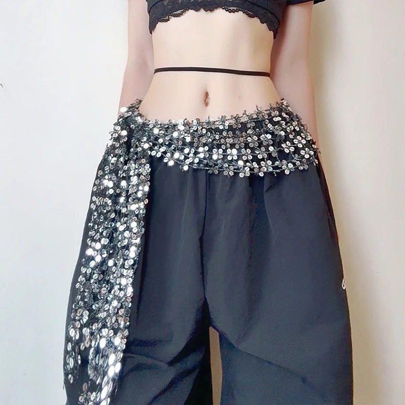 New Sequined Dance Accessories Waist Chain Belly Dance Hula Hip Scarf Kpop Trend Hip Hop Dance Performance Costume Waist Chain
