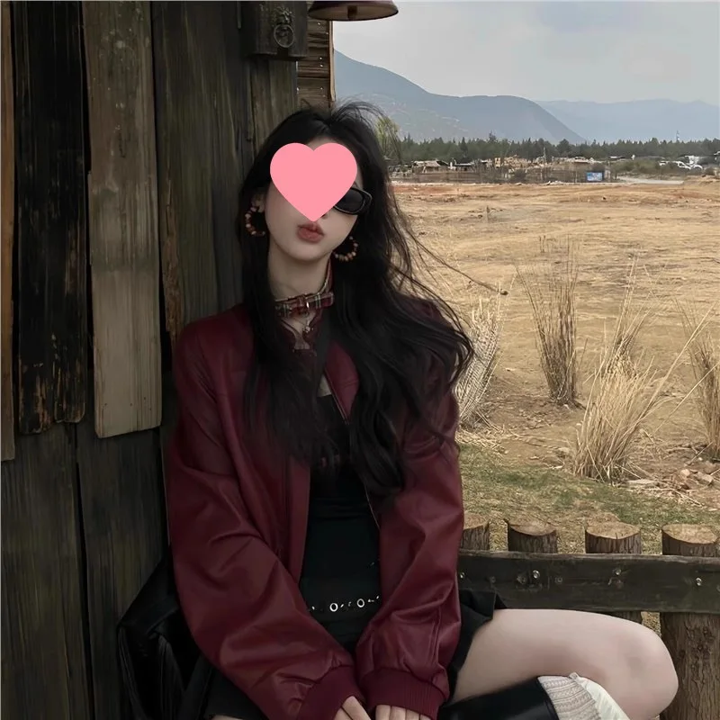 Cappotto da giacca in pelle stile corto stile americano eleganza retrò sensazione premium Top da giacca da locomotiva autunno nuovo modello da donna