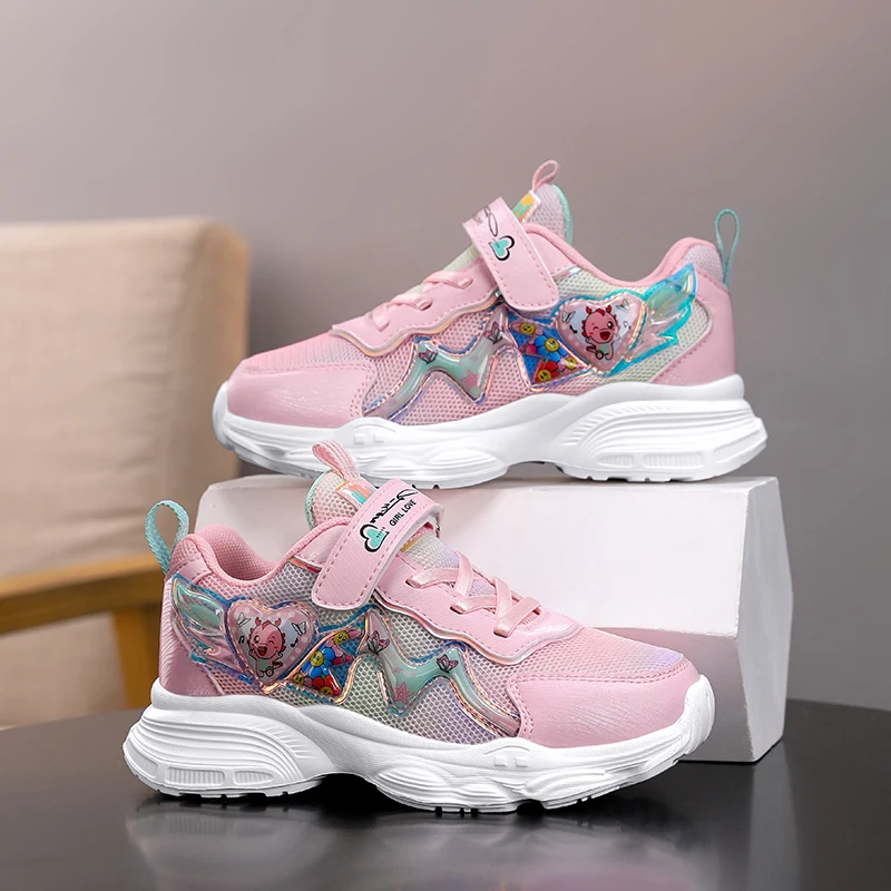 

Детская спортивная обувь, новинка 2023 года, дышащая мягкая подошва с сеткой, противоскользящая, износостойкая, уличные повседневные кроссовки для девочек для детей