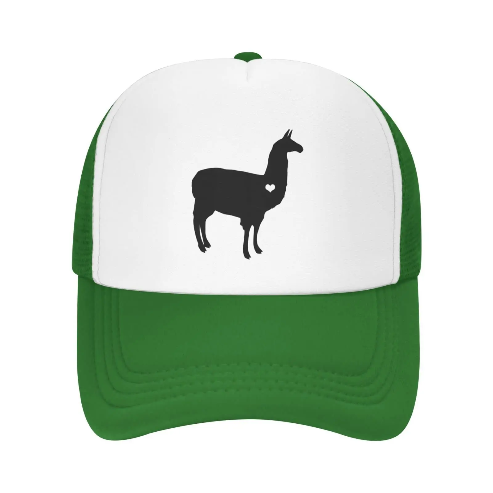 

Llama Alpaca Silhouette Mesh Baseball Cap, Heart Adjustable Trucker Hat Snapback Hiphop Cap for Men Women