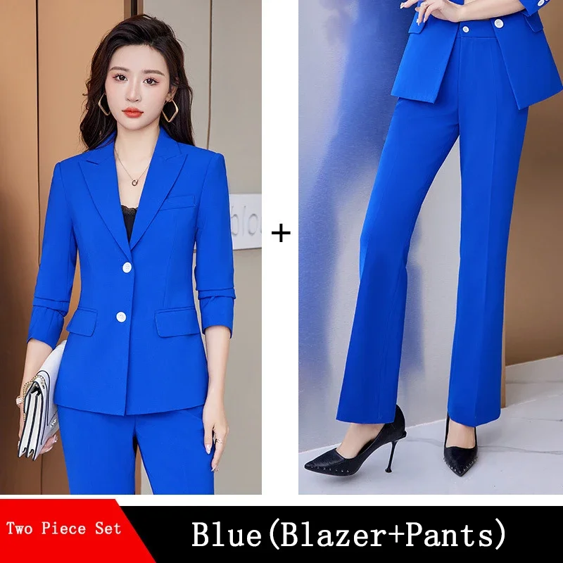 2024 Women Formal 3 Piece Set Fashion Red Blue Black Office Ladies Long Sleeve Business Chic Blazer Vest and Pant Suit Work Wear