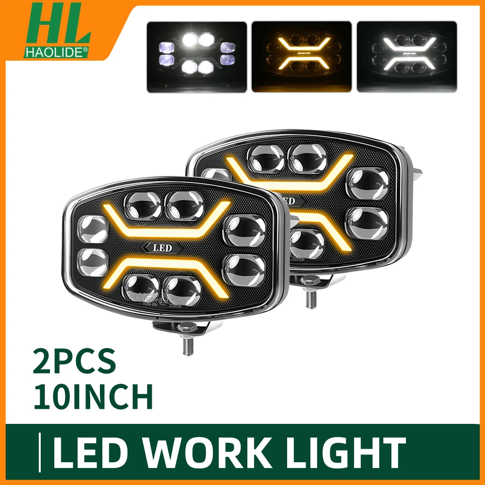 HAOLIDE 12D 10 inch LED rijverlichting vrachtwagen off-road LED werklamp spotlight DRL geel wit 40000LM voor SUV tractor 12V 24V