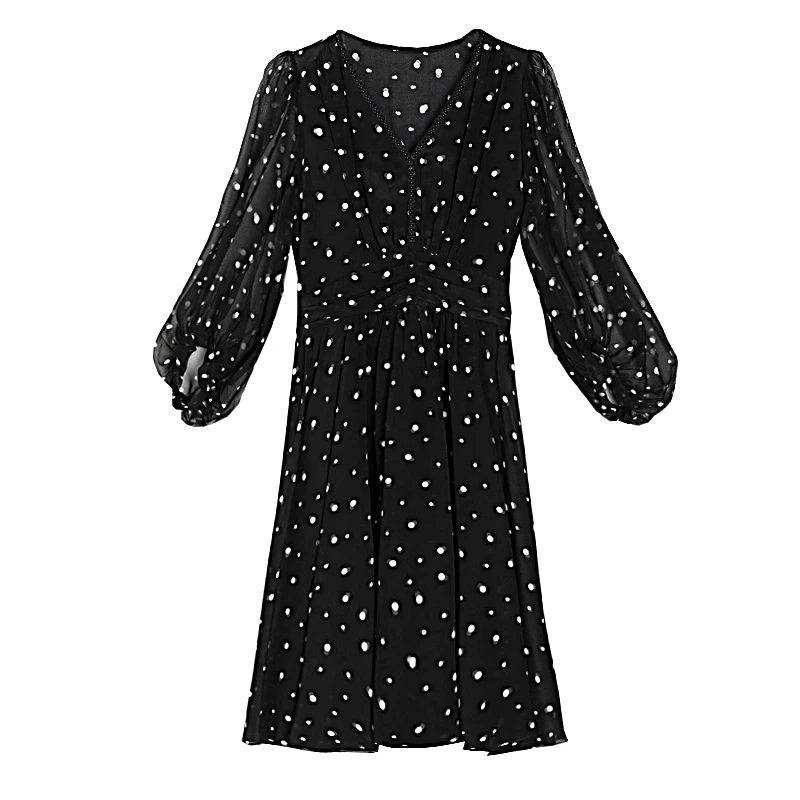 2025 여름 비치 플로럴 실크 미디 드레스 여성 빈티지 보헤미안 블랙 도트 패션 캐주얼 라이트 프롬 우아한 럭셔리 페스티벌 베스티도스