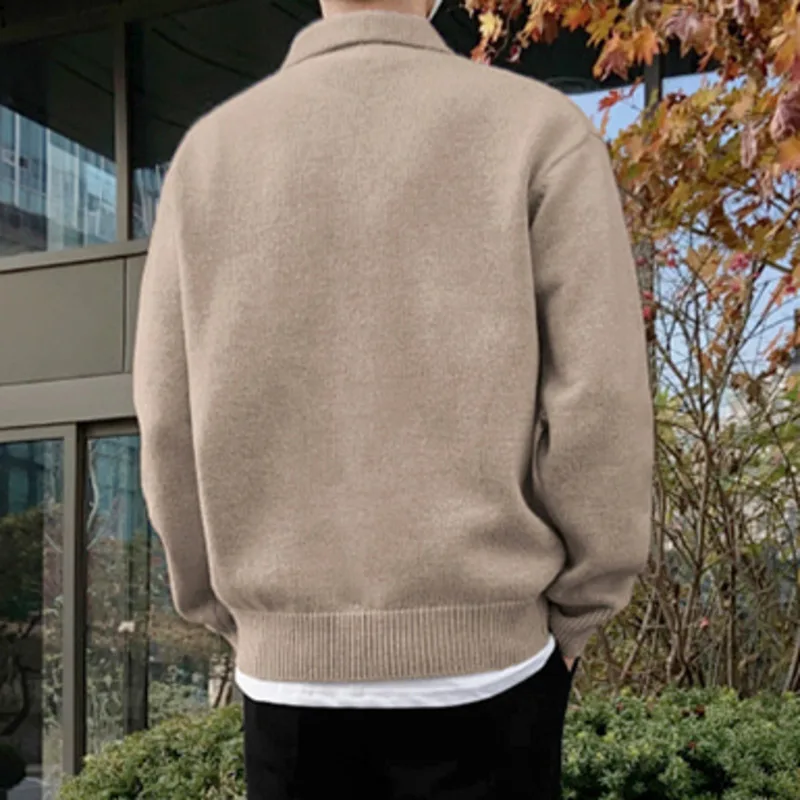 IEFB Korean Fashion Chic Lapel Pullover Knitting Tops Men\'s Autumn Winter New Loose Long Sleeve Sweater Vintage Kinttwear