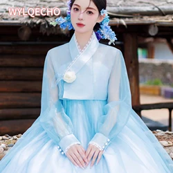 Hanbok Traditional Korean Clothing Hanbok Dress for Women New Blue Modernized Hanbok Halloween Costume Cosplay Wedding Hanbok 한복