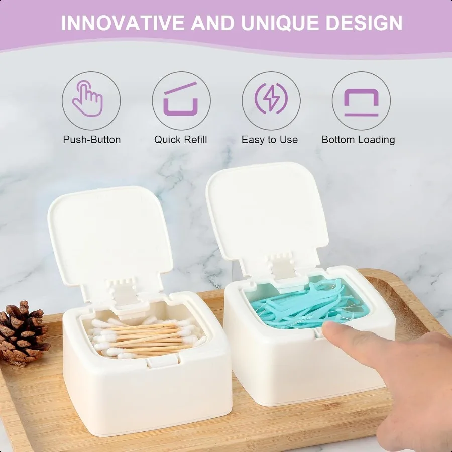 2Packs Refillable Pr Flip Floss Sticks Holder Reusable Floss Pick Case For Cotton Swabs Balls Pads Qtip Square Storage Box For