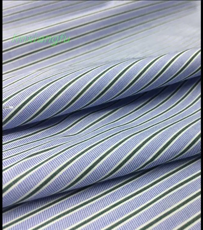 Cotton blue white green striped fabric, combed delicate and soft fabric, thin dress shirt, thin coat fashion clothing fabric.