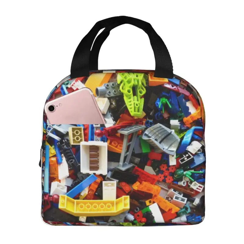 

Building Blocks Pattern Insulated Lunch Tote Bag for Women Thermal Cooler Lunch Bag Work School Travel Food Container Tote