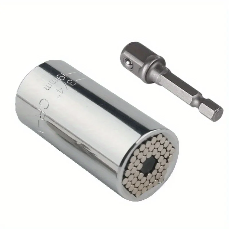 2 Stück multifunktionale silbrig 7 bis 19 mm Magic Socket Mehrzweckschlüssel Verlängerungsstange elektrische Handbohrmaschine Schraubenwerkzeug-Set