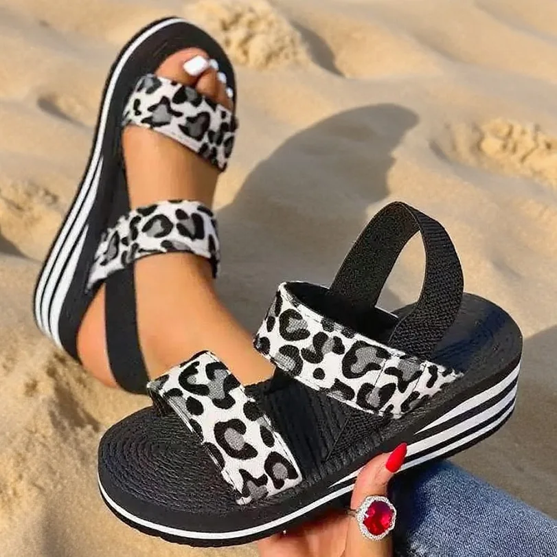 Minimalistische Keilsandalen für Damen, offene Zehenpartie, dicke Sohle, Plateau-Freizeitsandalen, Knöchelriemen, Slingback-Sandalen, einfarbig – Detail 10