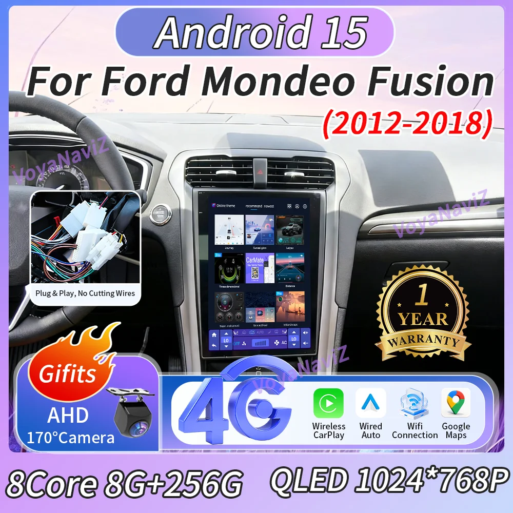

12.1" Android 15 For Ford Mondeo Fusion 2012-2018 Car Radio Carplay Auto Bluetooth Stereo Video Player Google Maps DSP FM 4G RDS