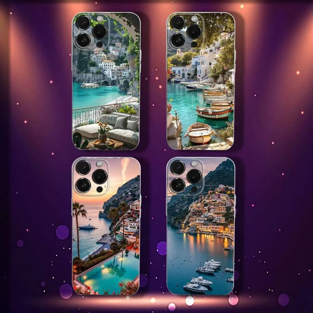 

European Amalfi Coast Phone Case For iPhone 17,16,15,14,13,12,11 Pro,Max,Plus,X,XS,XR,SE4,E Mini Transparent Soft Cover