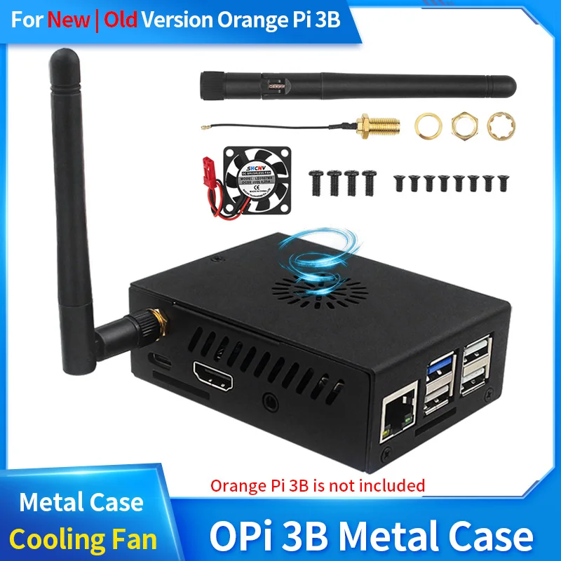 Nowa / stara obudowa Orange Pi 3B Metalowa obudowa z wentylatorem Opcjonalna antena Aluminiowe radiatory Aktywne chłodzenie pasywne dla Orange Pi 3B