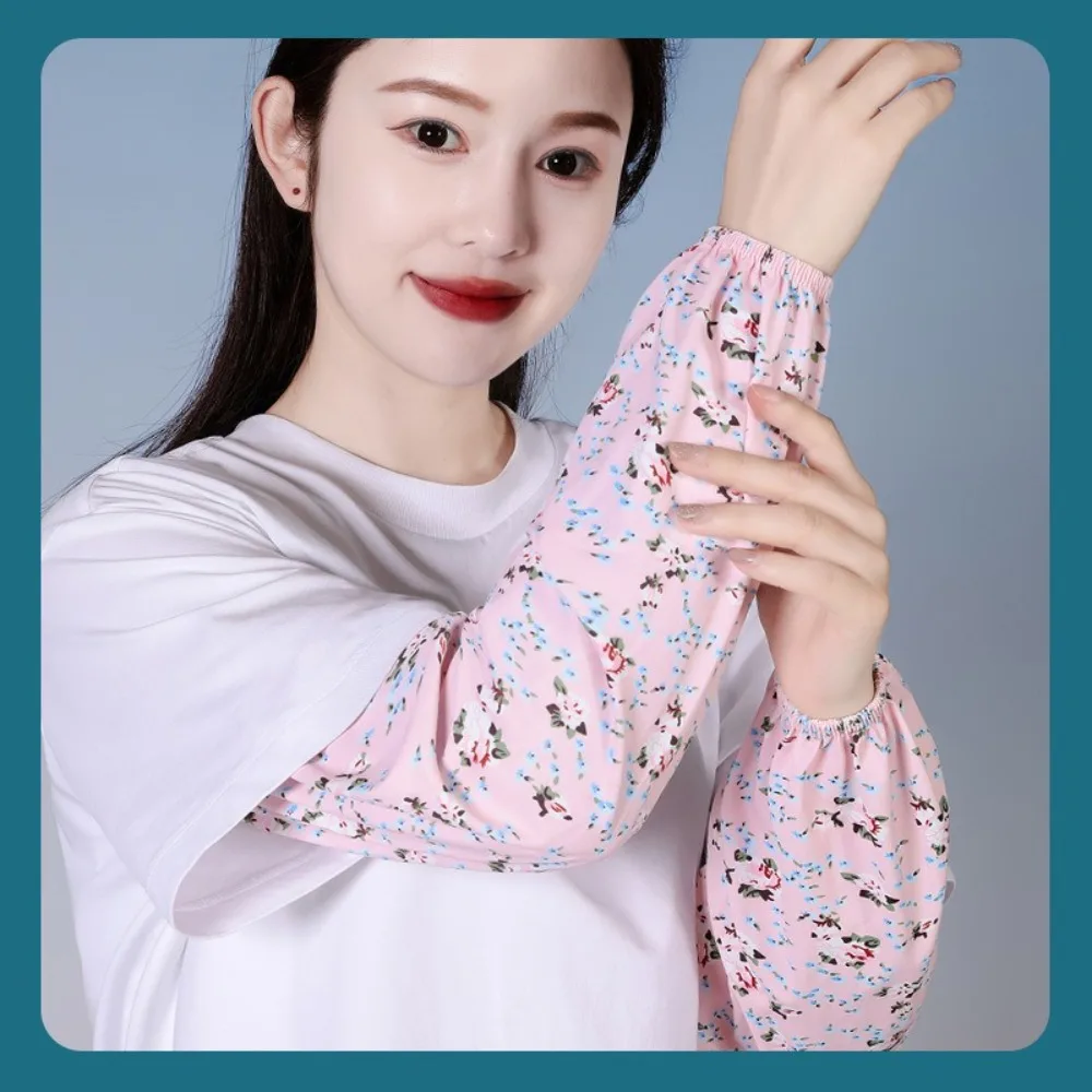 

Новые модные перчатки из ледяного шелка с цветочным принтом, анти-УФ-лучи, свободные солнцезащитные рукава, дышащие защитные рукава для рук, рукава для верховой езды, для женщин и мужчин