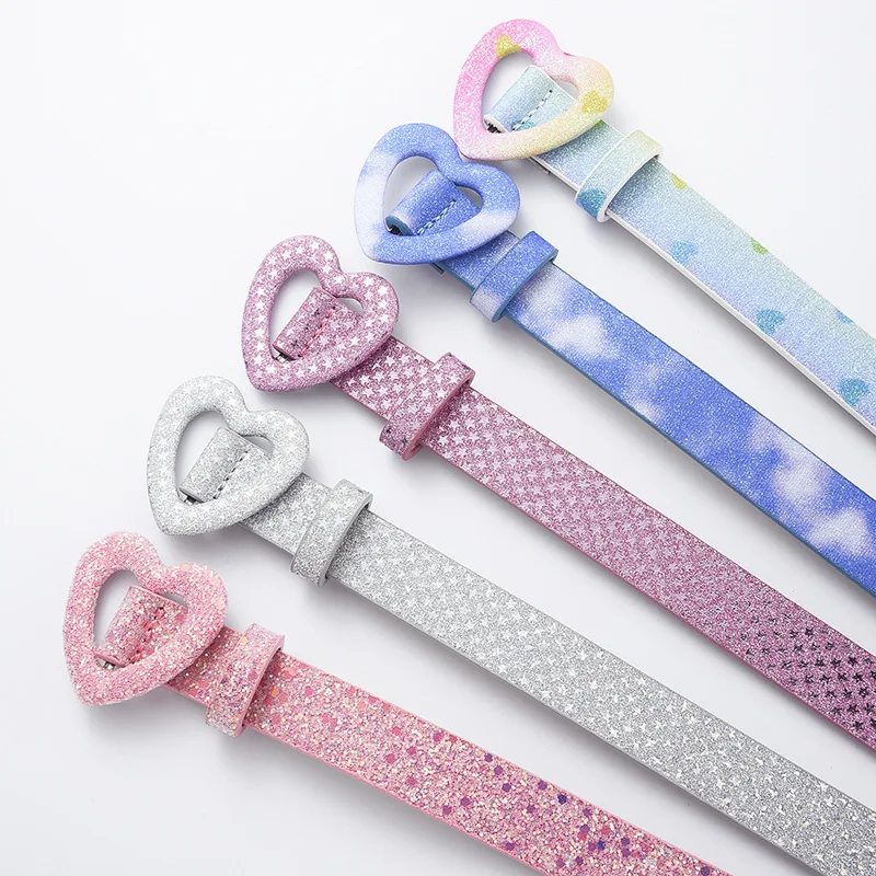 New trendy Colorful heart button PU buckle thin waist belt with casual decoration paired with unisex children's belt