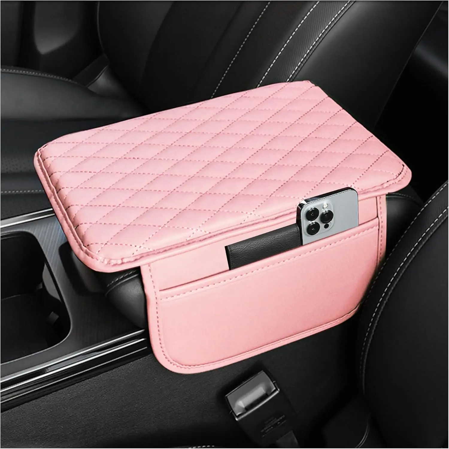 Upgraded Microfiber Leather Car Console Cover Armrest Cushion with 2 Storage Pockets Universal Fit for Most Vehicles Interior