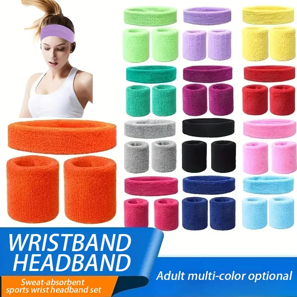 3pcs Sports Headband and Wristband Set(1 Headbands+ 2 Wristbands), Sweat-absorbing Headband and Wristband,for Fitness