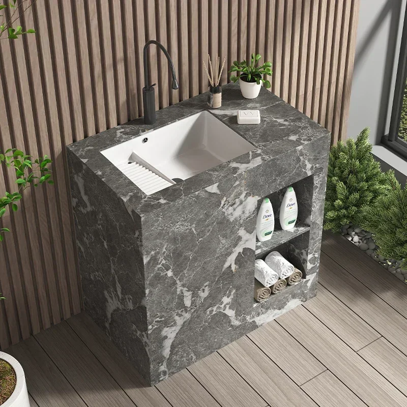 

Outdoor rock slab ceramic washing table column basin outdoor integrated floor type