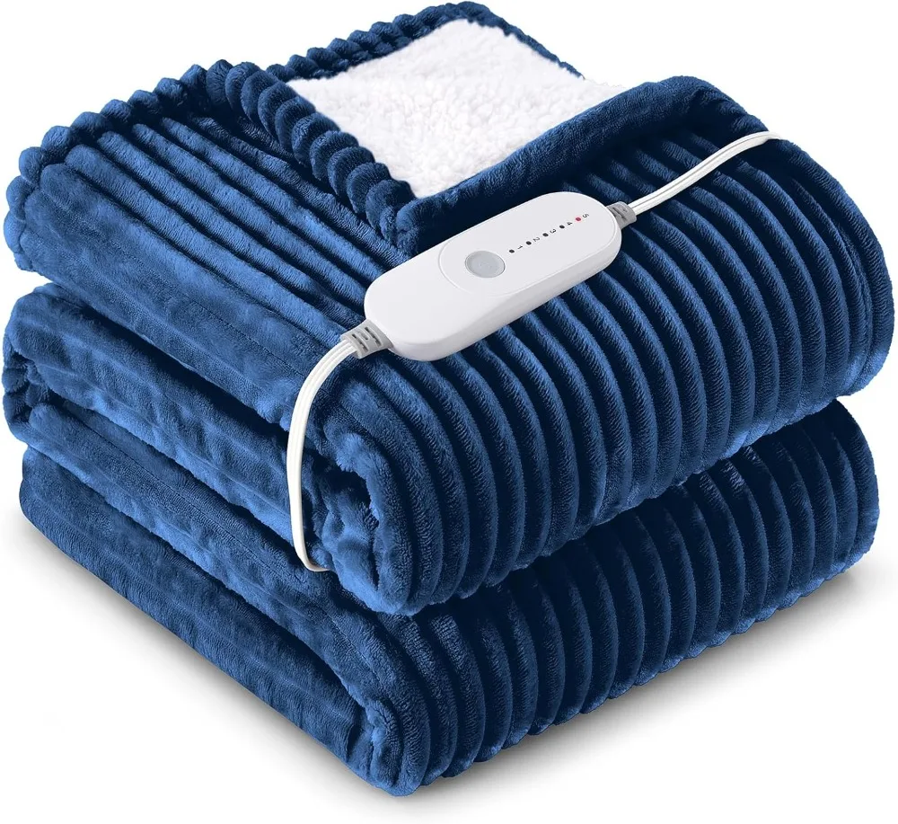 

Heated Blanket Electric Full Size, Soft Flannel Sherpa Heater 5 Heat Settings and 10 Hours Auto Shut-Off Heating Blanket ETL