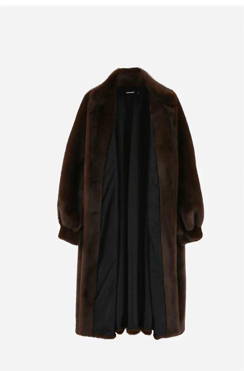 Nerazzurri Winter Long Thick Warm Soft Fluffy Brown Faux Mink Fur Coat Women Single Breasted Elegant Luxury Designer Clothes