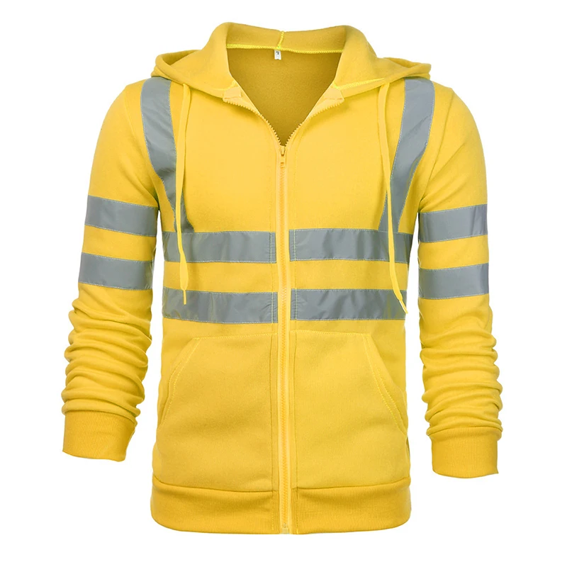Elevate Your Autumn Look with our Stylish Men\'s Hooded Zip Up Shirt Reflective Stripe for a Standout Appearance