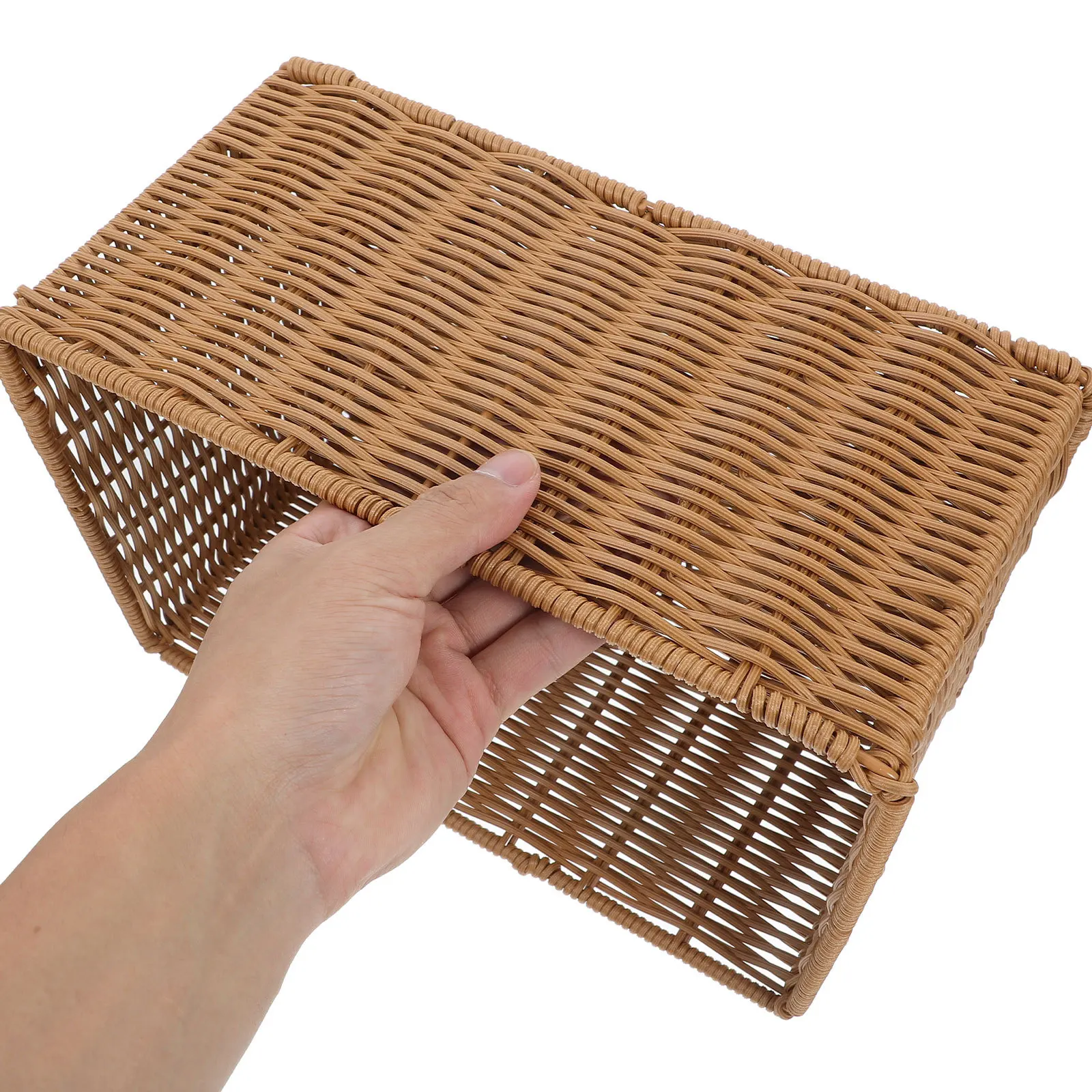 المنسوجة تخزين اليدوية تقليد سلة فاكهة الروطان للمطبخ مخزن وجبة خفيفة تنظيم الخبز سلة بلاستيكية قابلة لإعادة الاستخدام #4