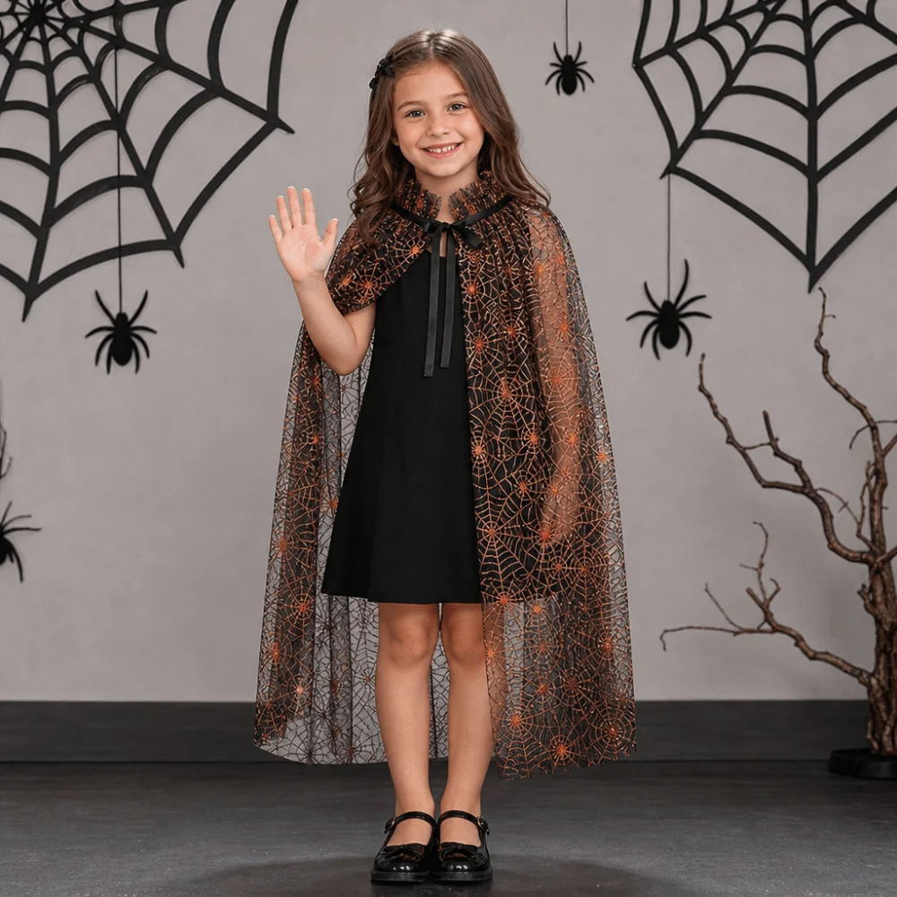 Retro Spider Web Halloween Tulle Cape Soft Long Mesh Cloak Lightweight Bat Cosplay Bridal Costume Party
