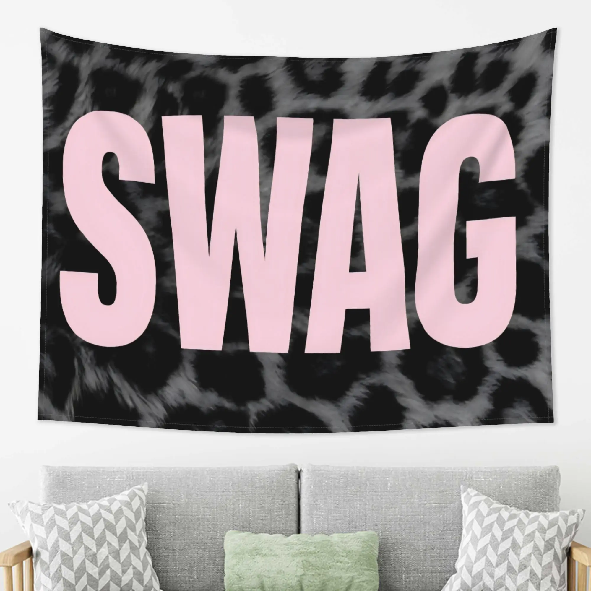 1pc SWAG Pink Letter Leopard Tapestry Black Grey Animal Pattern Wall Hanging Y2K Teen Girl Dorm Decor cool room stuff room decor