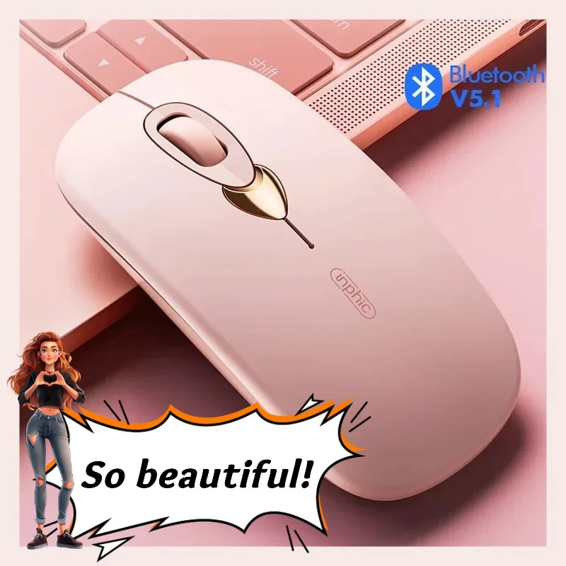 

INPHIC Q8 Silent Office Mouse Bluetooth Wireless Mouse 800-1600DPI Type-C Charging 68g Lightweight Design