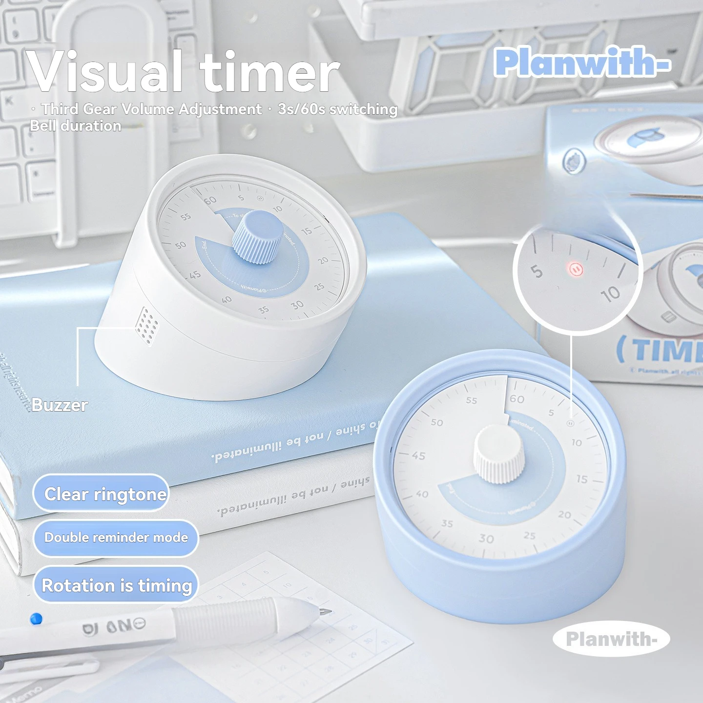 Rotation Timing Visual Timer Learning Reminder Bell Alarm Countdown for Student Focus Study Cooking Children Tool