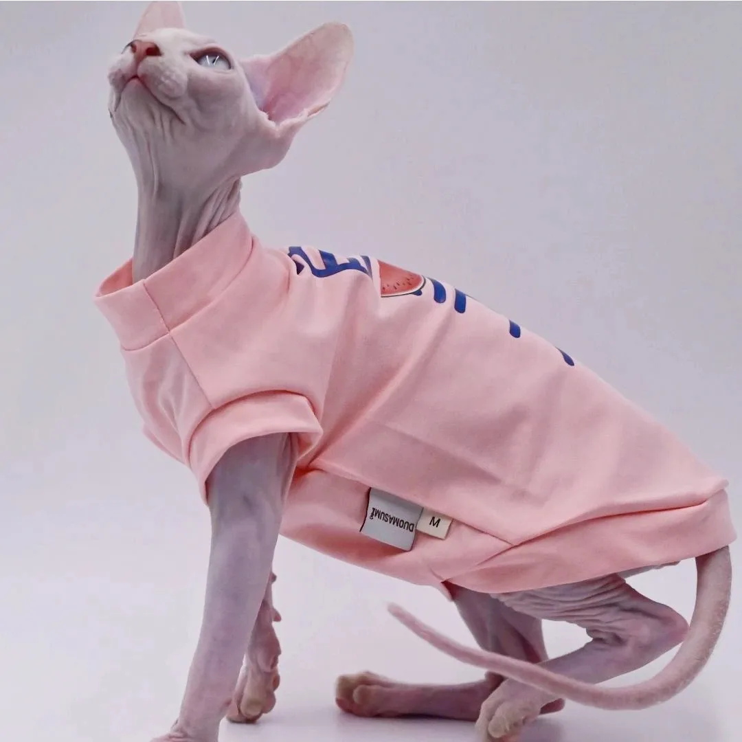 Cute Cat Clothes Sphinx Cat Bottoming Pink Summer Shirt Kittens Vest for Sphynx Cat Breathable Pet Clothing DovenRex Costume