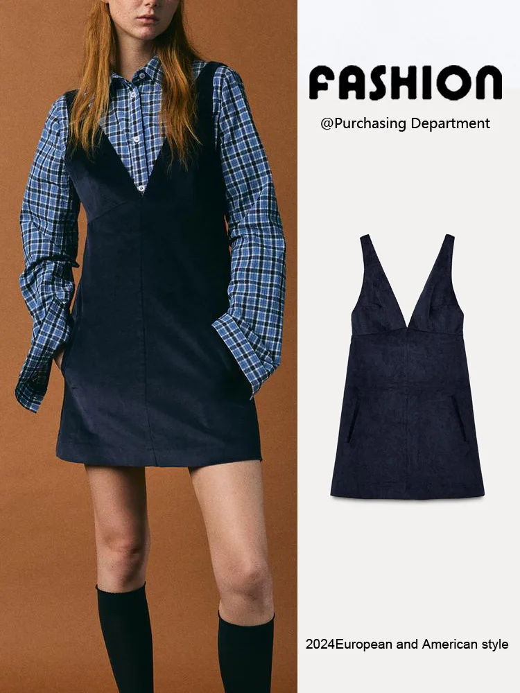 Fall New Arrival Women's Slimming Corduroy  Dr V-Ne Svel oulder Strap Gown Ele Faion Ladies' Skirt