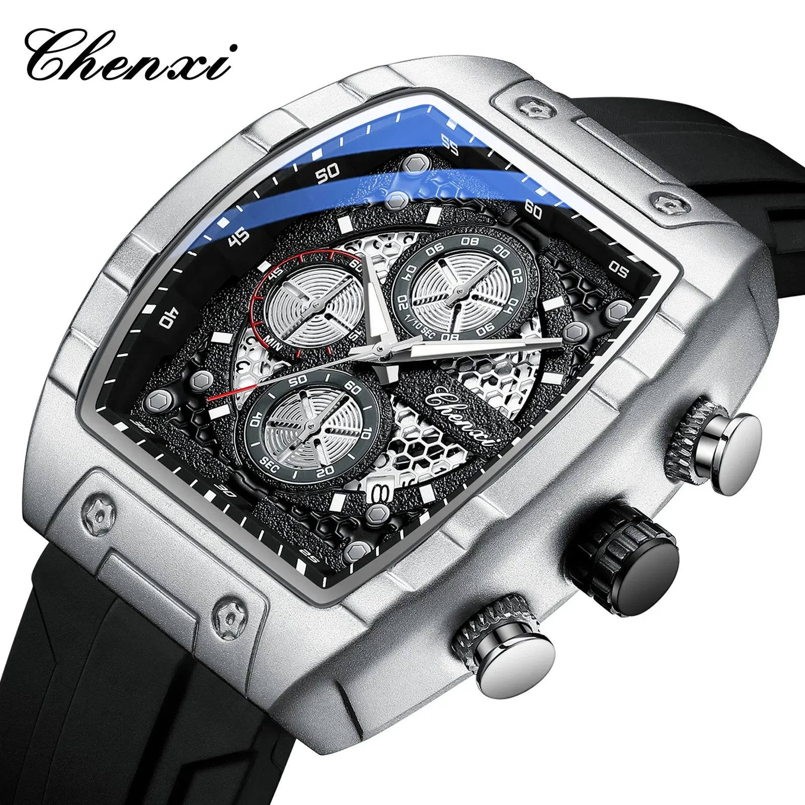 

CHENXI 941 Роскошные многофункциональные часы с шестью иглами, кварцевые часы, силиконовые часы, водонепроницаемые часы 3 атм, Reljo montres hommes