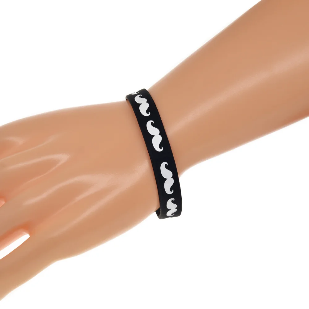 50 Pcs Hip Hop Style 1/2 Inch Wide Moustache Silicone Wristbands Trendy Logo Decorative Rubber Bangle for Parties