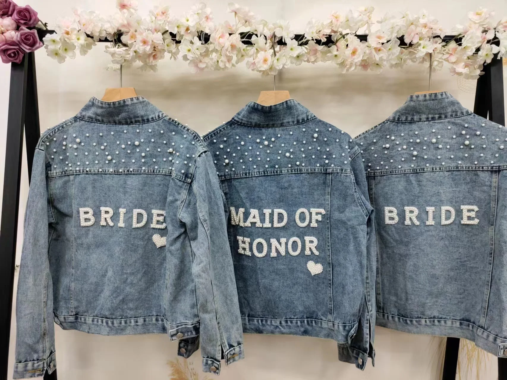 

BRIDE Rhinestone Custom Bridal Denim Jacket Future Mrs Wedding Jackets Wifey MAID OF HONOR Pearl Personalized Bridal Party Coat