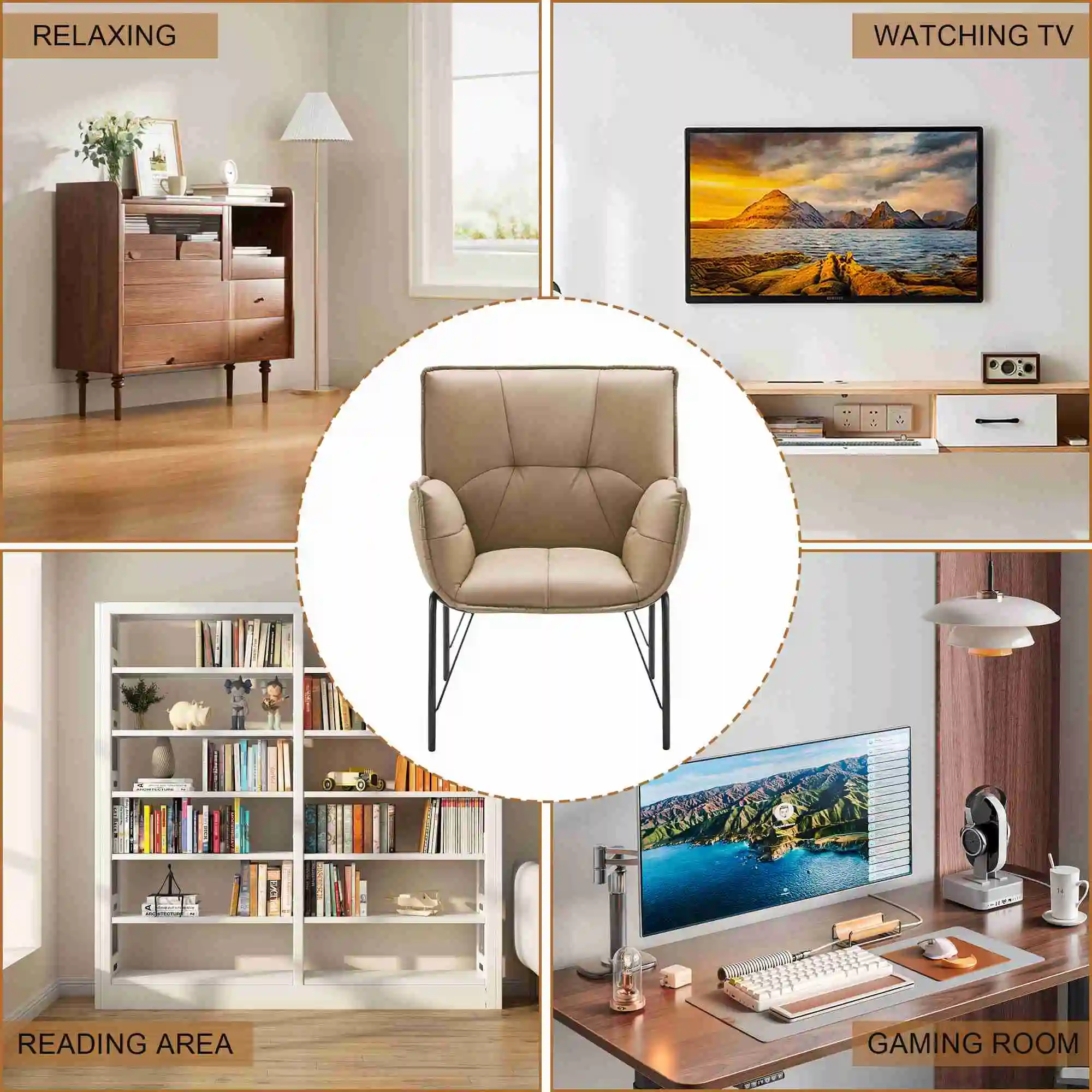 

Leisure Chair with Metal Legs and Backrest Modern Chair for Living Room Bedroom Brown Color Leisure Chair with Metal Legs